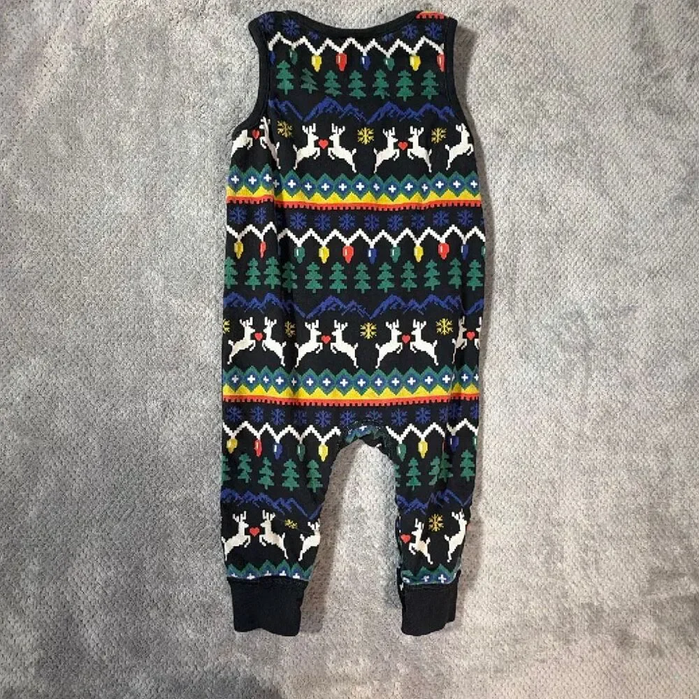 Hanna Andersson Baby Christmas Romper 12-18M 75cm Reindeer Fair Isle Jumpsuit